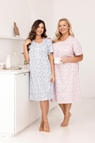 Koszula Nocna Damska 018 Regina  niebieska– 100% Bawełna Premium, Guziki, Marszczony Karczek, Komfortowy Sen Każdej Nocy