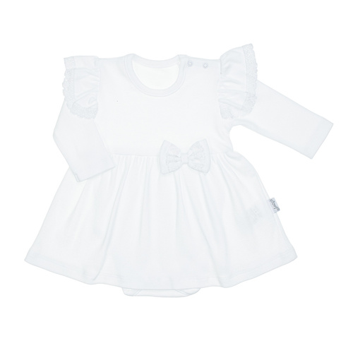 169392 Sukienko-body długi rękaw Nicol – białe, bawełniane, z koronką