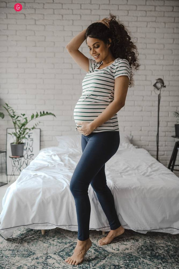 Milk Shirt Bluzka do karmienia i ciążowa z krótkim rękawem Milk&Love w biało-zielone paski