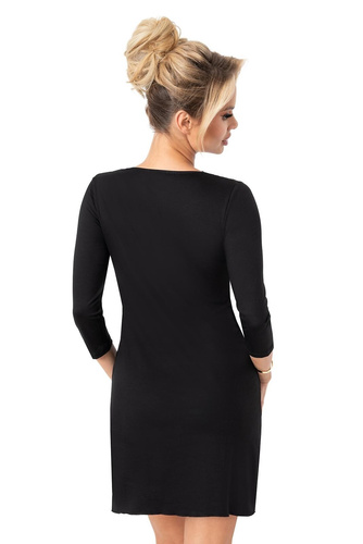 Koszula nocna Donna Margo czarny– wiskoza, koronka, rękaw 3/4, długość przed kolano