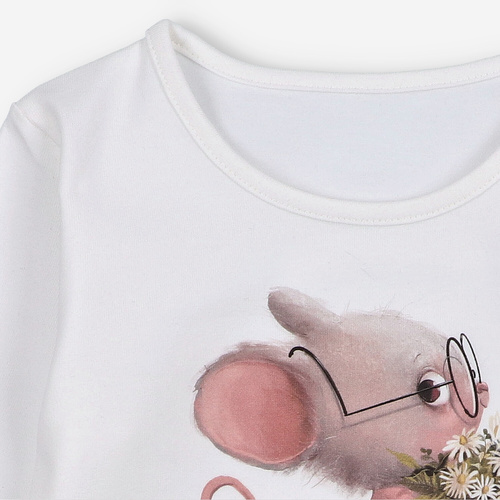 KAR-3008 Bluzka dziewczęca z długim rękawem Lagarto Verde ecru– stylowa, bawełniana, polska produkcja