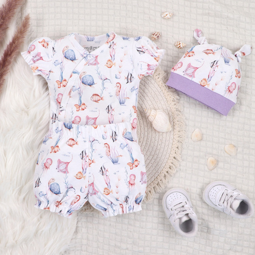 ABN-5490 Underwater World Czapka niemowlęca Nini  – bawełna organiczna, miękka, przewiewna