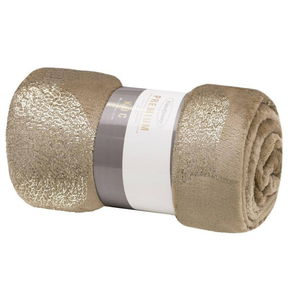 Ginko 2 Koc narzuta z mikrofibry z błyszczącym nadrukiem liści Eurofirany miodowy