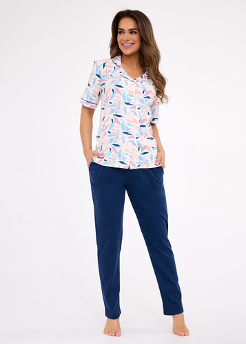 696/453 Piżama damska Cornette Anette | Bawełna, rozpinana, długi dół, krótki rękaw