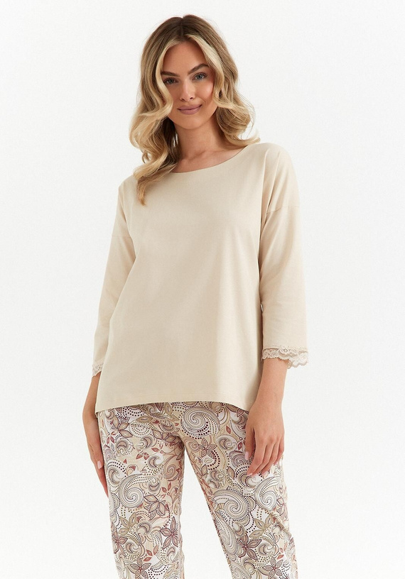  486  Piżama damska Cana waniliowa rękaw 3/4 spodnie 7/8 bawełna