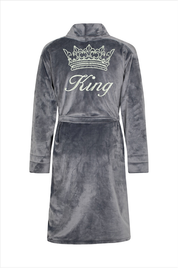 King + Korona Szlafrok męski polarowy ByShelly - grafitowy/srebrny