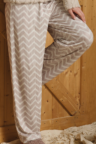 Sofie Piżama damska Sorbetto beżowa – ciepła sherpa, palazzo, elegancka i miękka