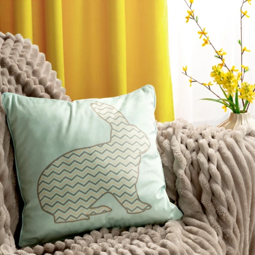 Wiosna 1 Poszewka wielkanocna z weluru zdobiona nadrukiem zajączka Eurofirany miętowy