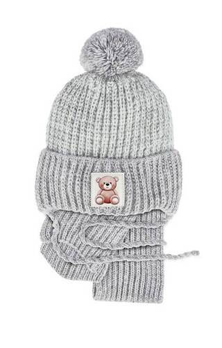 48-318 Komplet czapka+golf AJS jasny szary melanż