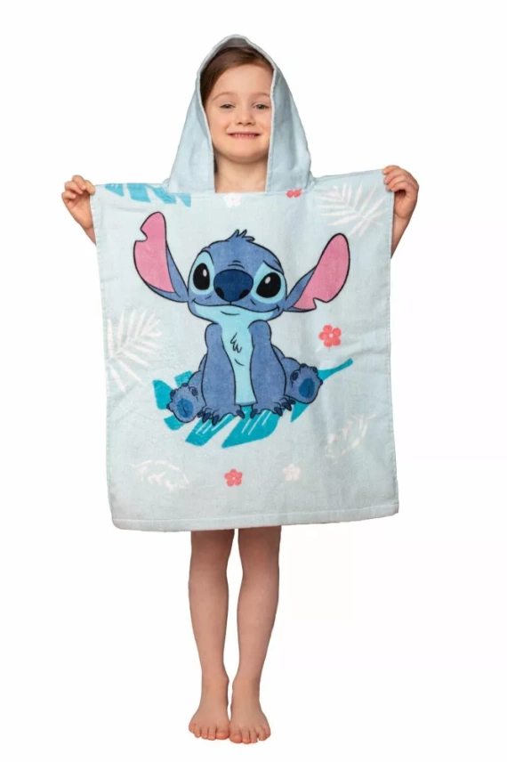 Jf24 Poncho dziecięce Lilo and Stitch Niebieski ręcznik z kapturem Disney Na basen, plażę, do kąpieli Jerry Fabrics