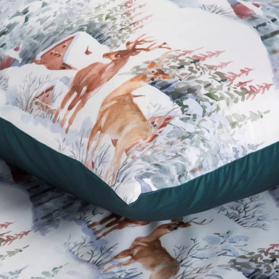Fairyland Pościel świąteczna z mikrowłokna Eurofirany zielona krajobraz zimowy– miękka, lekka i łatwa w pielęgnacji, z zamkiem błyskawicznym