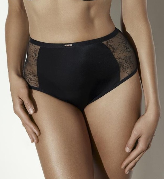 Figi Damskie Ava 2301 Black Czarne Wysokie z Transparentnymi Wstawkami