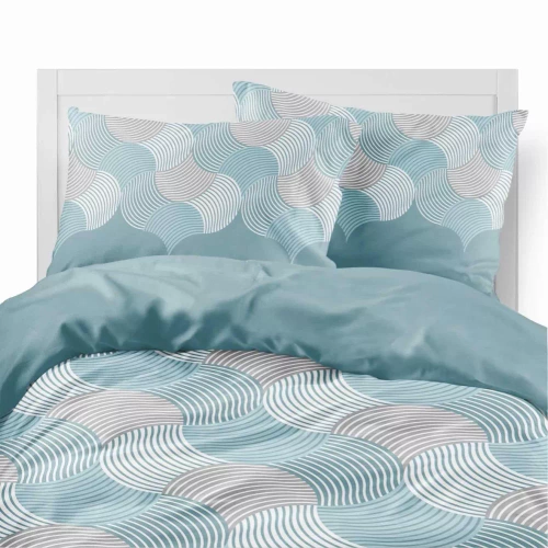 5631 A Pościel flanelowa Pastel Flowers Detexpol turkusowo-szare fale geometryczne– ciepła, miękka i elegancka