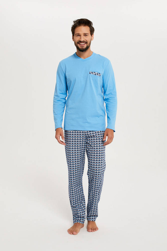 Jaromir Męska długi rękaw, długie spodnie Italian Fashion - niebieski/druk