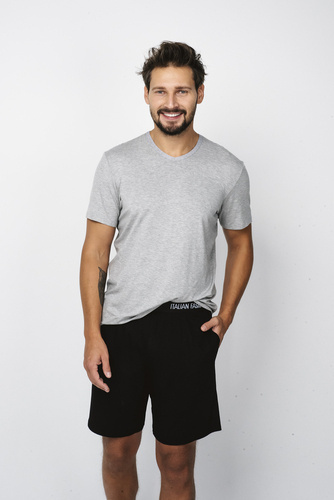 Dallas Piżama Męska krótki rękaw, spodenki Italian Fashion- melanż/czarny