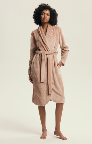 43595 Dextra Szlafrok damski Henderson peach – miękki, wiązany, za kolano