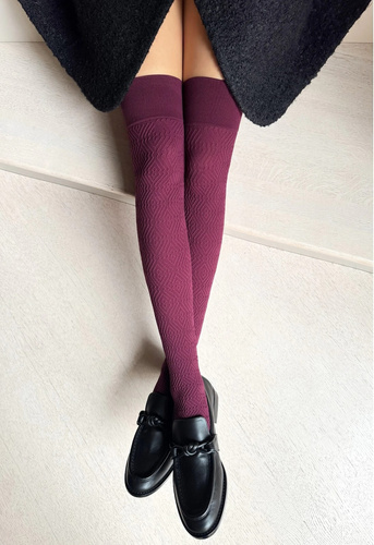 Zakolanówki Bocaro Veneziana vine– mikrofibra, wzór w romby, nieuciskający ściągacz