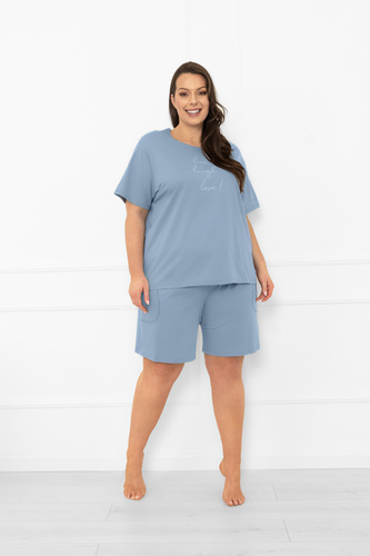 Piżama damska Ksara Italian Fashion – bawełniana, krótki rękaw i spodenki  - stalowy