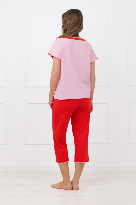 Piżama Sabrina Italian Fashion 100% bawełna – krótki rękaw, spodnie 3/4-różowa