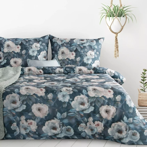Pościel kwiatowa Kira Design 91 dwustronna miękka z zamkiem elegancka granatowa