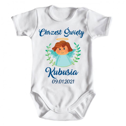 "Chrzest dla chłopca z imieniem" Body krótki rękaw Moocha biały