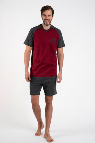 Morten Piżama Męska krótki rękaw, krótkie spodnie Italian Fashion - bordo/c.melanż