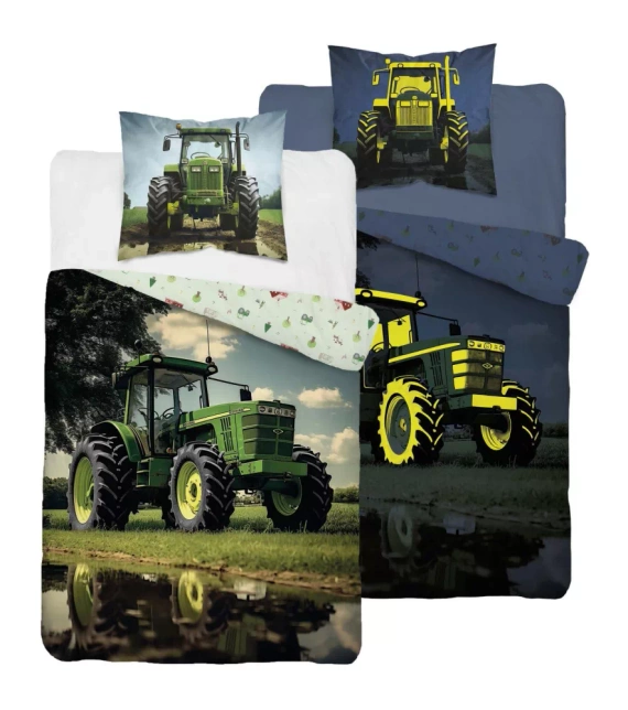 5409 A Zielony traktor Pościel bawełniana świecąca w ciemności Detexpol