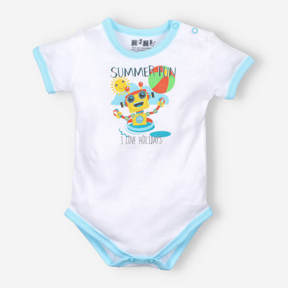 ABN-2932/BIA Summer Robots Body z bawełny organicznej Nini biały