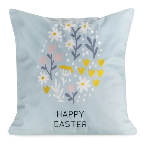 Eurofirany Wiosna 11 – poszewka wielkanocna dekoracyjna niebieska żółta Happy Easter welurowa