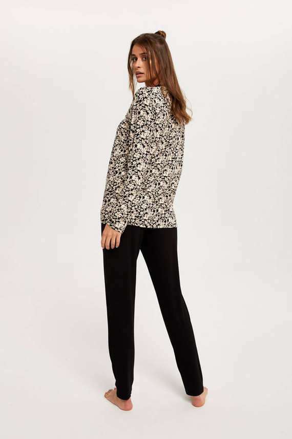 Abisynia Piżama Damska długi rękaw, długie spodnie Italian Fashion - druk/czarny