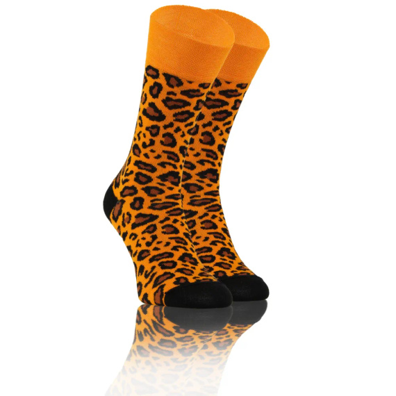 Cętki Panterka Skarpety długie finest cotton dwie różne Sesto Senso pomarańczowy
