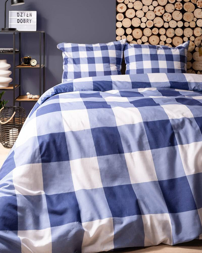 3840 B Pościel bawełniana krata Detexpol niebieski/biały