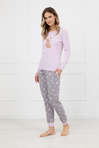 Sara Piżama damska Italian Fashion różowa  – bawełniana, długi rękaw i spodnie