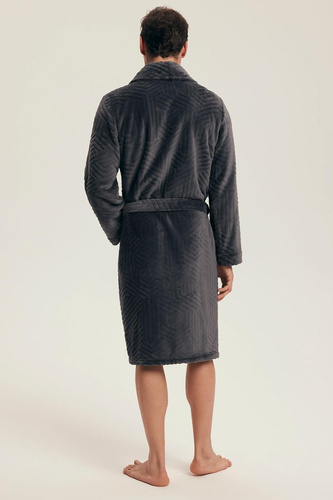 Szlafrok męski Henderson 43379 Nandu szary –wiązany w pasie, długość przed kolano