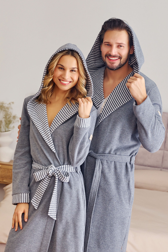 7230 Szlafrok męski Doctor Nap – bawełna, kaptur, eleganckie wykończenia - dark grey