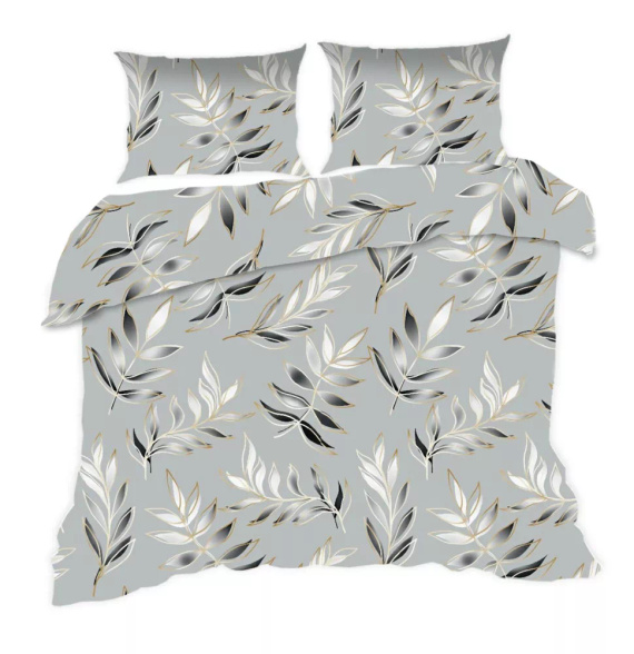 1745N Pościel bawełniana Classic E24 Karo liście szara grafitowa – 100% bawełna, trwała, kolorowa, komplet 2-częściowy