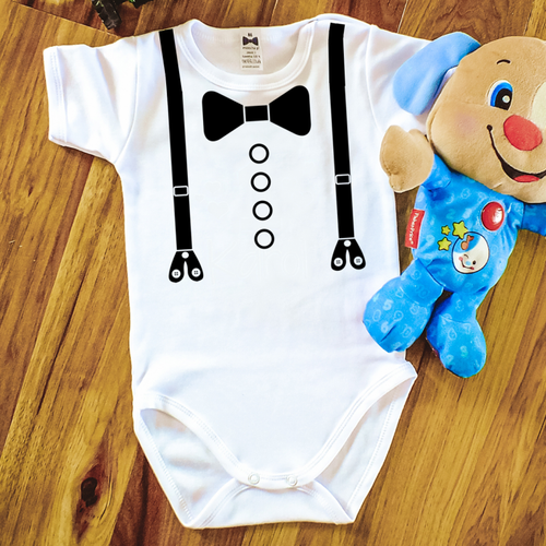 "Muszka i szelki" Body krótki rękaw Moocha biały