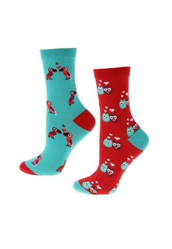 CSLW300-018/2 Skarpety damskie Walentynki   Moraj -niebieski czerwony