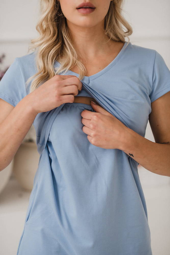 Night & Day Koszula nocna ciążowa i do karmienia krótki rękaw Milk&Love błękitny