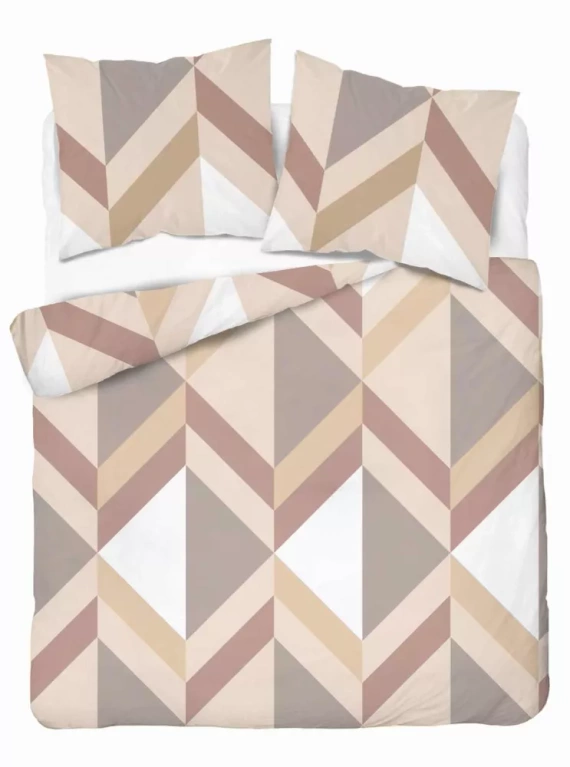 5630 A Pościel flanelowa Pastel Flowers Detexpol geometryczna jodełka beżowo-brązowa– ciepła, miękka i elegancka