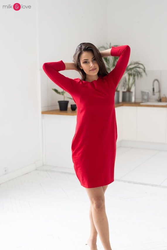 Sukienka do karmienia i ciążowa Milk&Love Milky Way 7/8 karminowa czerwień