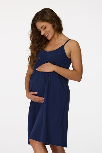 no. 25 Koszula nocna ciążowa Senizo granatowy– bawełna 100%, zamek do karmienia, ramiączka