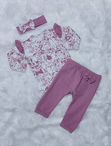 Kotki Body z długim rękawem Bambarillo pudrowy róż-granat