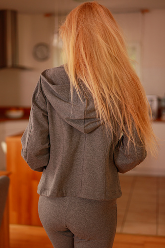 Adela — damska marynarka z kapturem, 95% bawełna 5% elastan | polska marka Mirale - grey