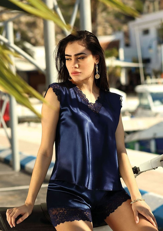 Skaylor Komplet Piżama Damska satynowa DKaren - granat 