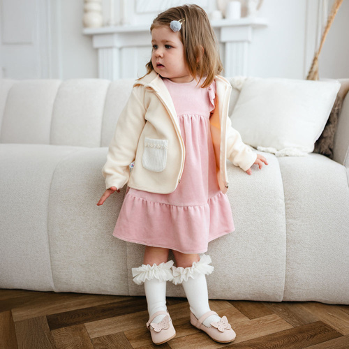 Fluffy Tails Sukienka welurowa Eevi  – różowa, z falbankami na ramionach