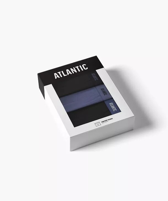 Bokserki męskie Atlantic 3MH-0177 A3 3-pak czarny-denim– bawełniane, długa nogawka