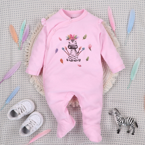 ABN-5539 Pajac niemowlęcy Happy Animals Nini z bawełny organicznej – 100% bezpieczeństwa, bezniklowe napy, polska produkcja