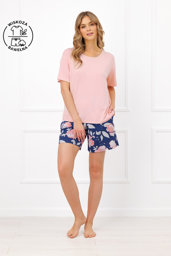 Piżama Damska Italian Fashion Ardizja Wiskoza Bawełna Kwiaty Szorty