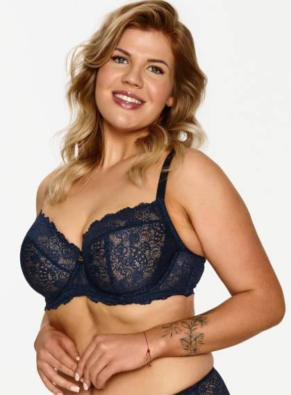 2619 Lupoline – granatowy biustonosz miękki na fiszbinach z koronką